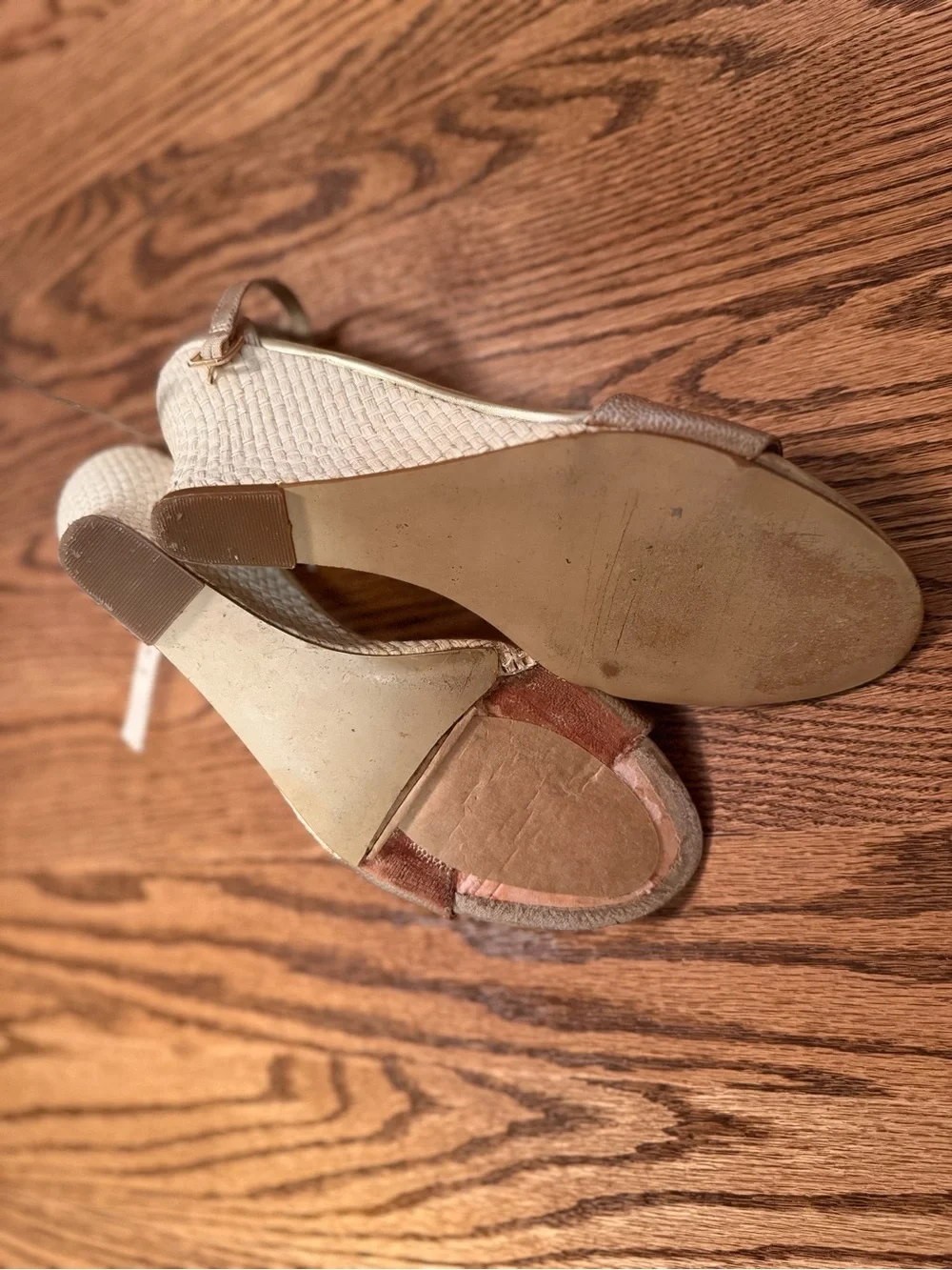 Lilly Pulitzer Metallic Gold Ankle-Strap Wedge Sandals, Sz 10